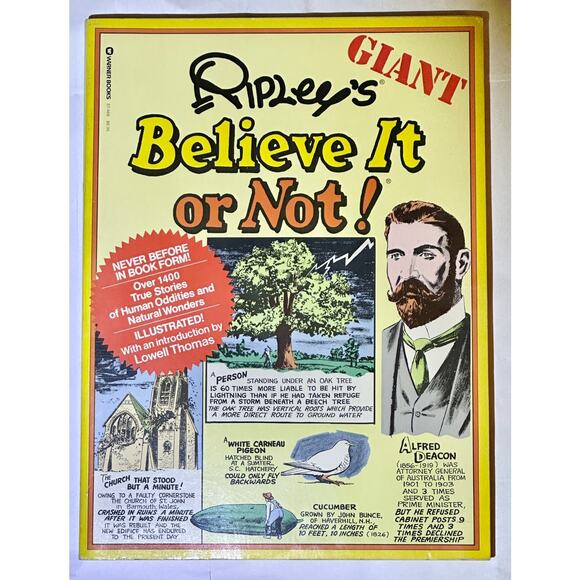 Ripley’s Giant Believe It or Not! Warner 1976 Illustrated VG Lowell Thomas Intro - Picture 1 of 3